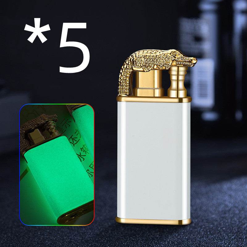 Creative Blue Flame Lighter Dolphin Dragon Tiger Double Fire Metal Winproof Lighter Inflatable Lighter - Mubimart