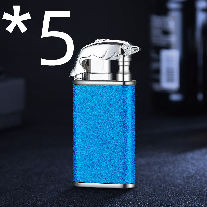 Creative Blue Flame Lighter Dolphin Dragon Tiger Double Fire Metal Winproof Lighter Inflatable Lighter - Mubimart -  