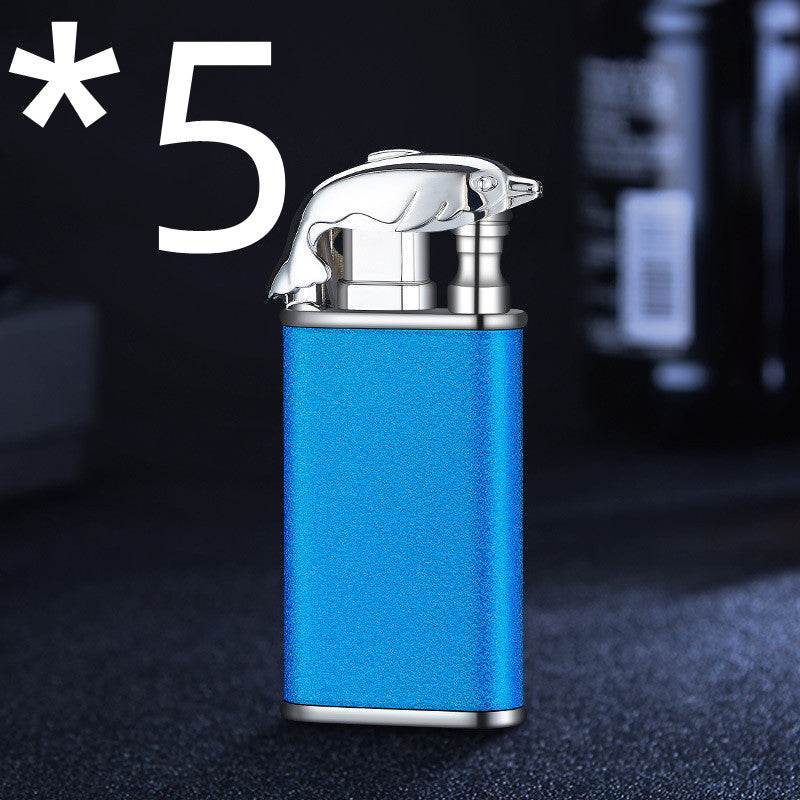 Creative Blue Flame Lighter Dolphin Dragon Tiger Double Fire Metal Winproof Lighter Inflatable Lighter - Mubimart
