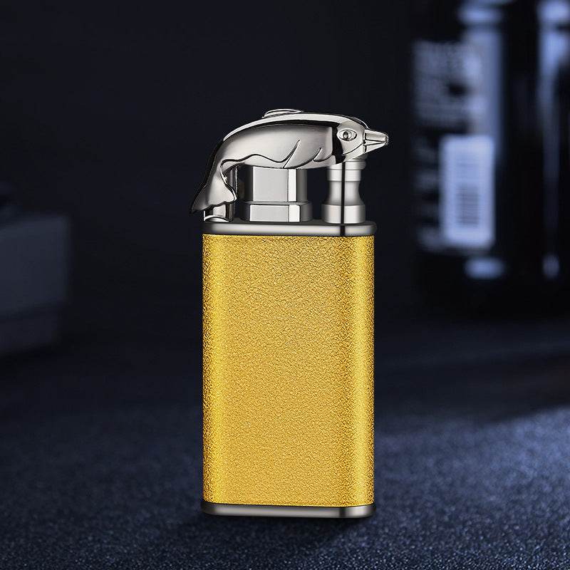 Creative Blue Flame Lighter Dolphin Dragon Tiger Double Fire Metal Winproof Lighter Inflatable Lighter - Mubimart