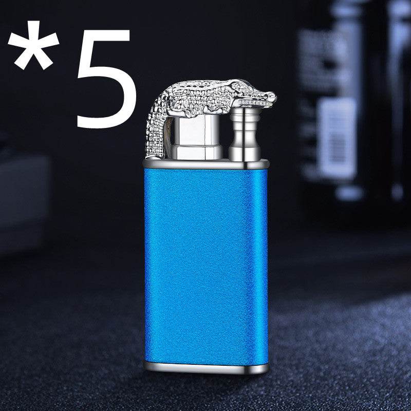 Creative Blue Flame Lighter Dolphin Dragon Tiger Double Fire Metal Winproof Lighter Inflatable Lighter - Mubimart