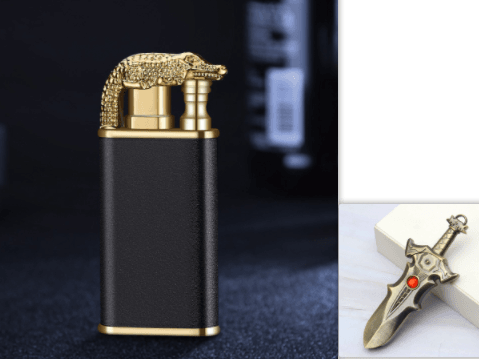 Creative Blue Flame Lighter Dolphin Dragon Tiger Double Fire Metal Winproof Lighter Inflatable Lighter - Mubimart