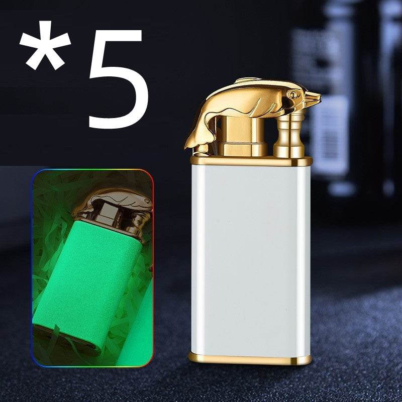 Creative Blue Flame Lighter Dolphin Dragon Tiger Double Fire Metal Winproof Lighter Inflatable Lighter - Mubimart