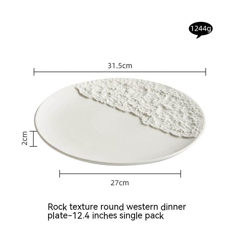Creative Ceramic Western Pure White Rock Texture Plate - Mubimart