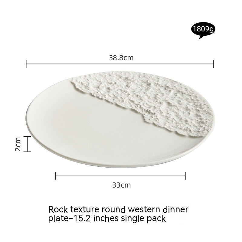 Creative Ceramic Western Pure White Rock Texture Plate - Mubimart -  