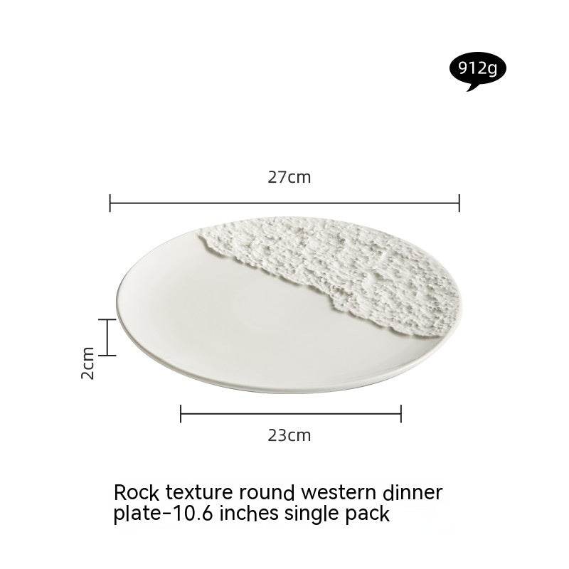 Creative Ceramic Western Pure White Rock Texture Plate - Mubimart