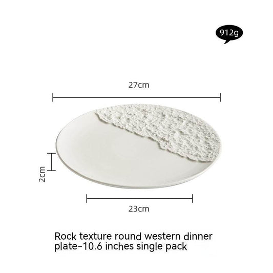 Creative Ceramic Western Pure White Rock Texture Plate - Mubimart