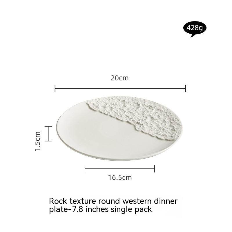 Creative Ceramic Western Pure White Rock Texture Plate - Mubimart