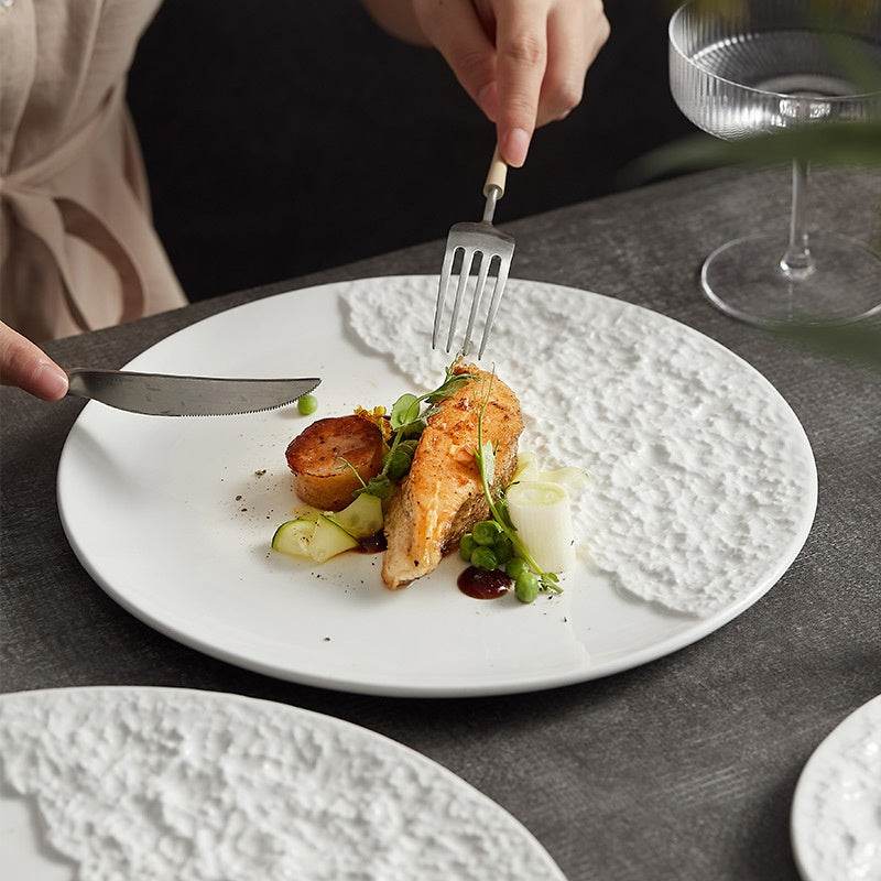 Creative Ceramic Western Pure White Rock Texture Plate - Mubimart