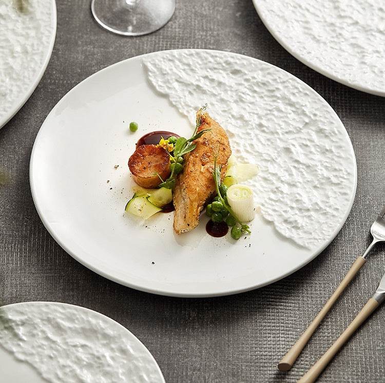 Creative Ceramic Western Pure White Rock Texture Plate - Mubimart