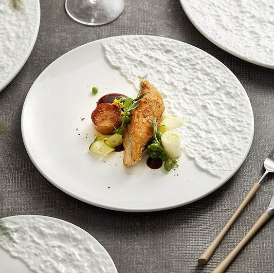 Creative Ceramic Western Pure White Rock Texture Plate - Mubimart