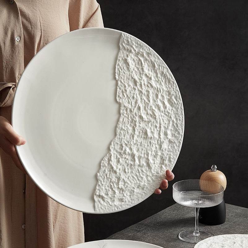 Creative Ceramic Western Pure White Rock Texture Plate - Mubimart