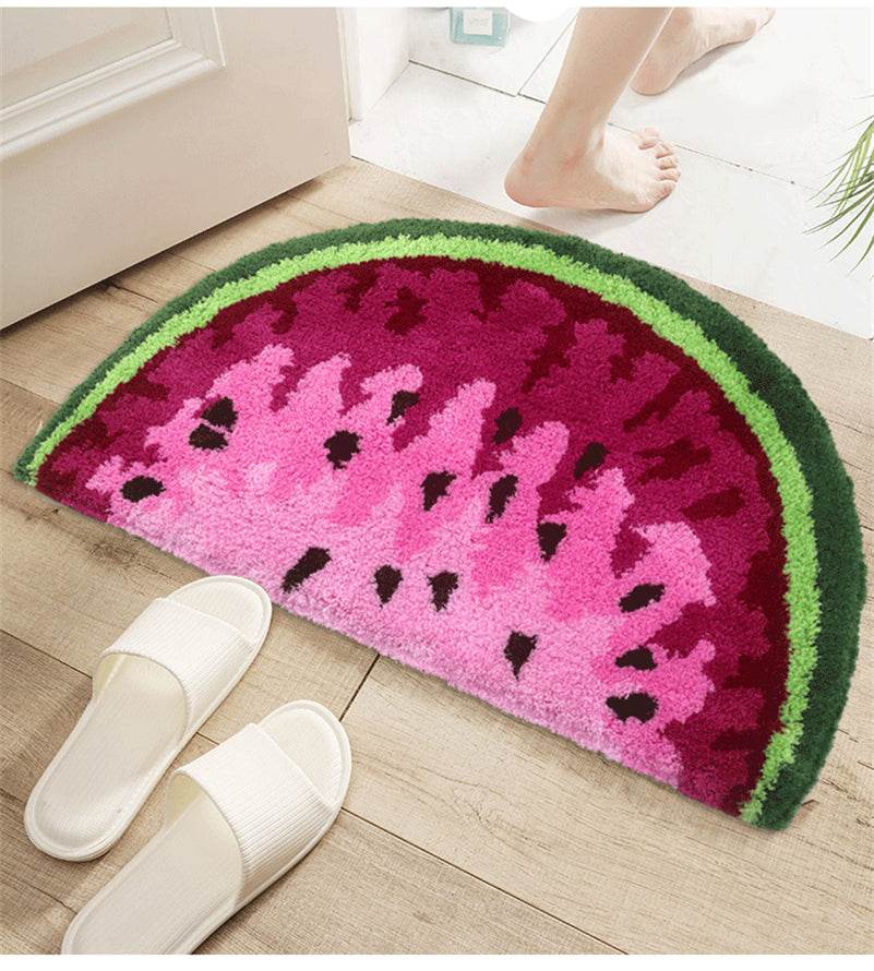 Creative Polyester Fiber Semicircle Watermelon Rug Kitchen Bathroom Carpet - Mubimart