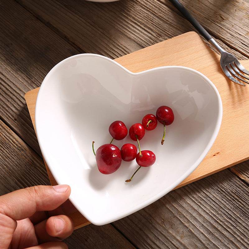 Creative Pure White Ceramic Heart-shaped Plate Bowl Western Cuisine - Mubimart