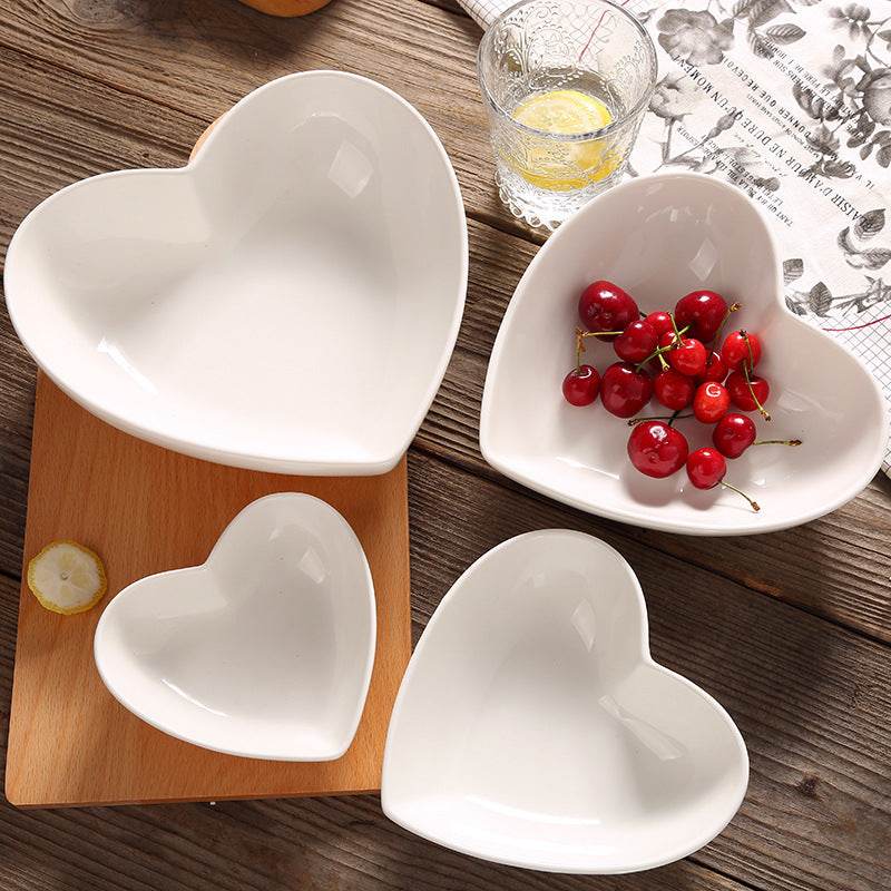 Creative Pure White Ceramic Heart-shaped Plate Bowl Western Cuisine - Mubimart