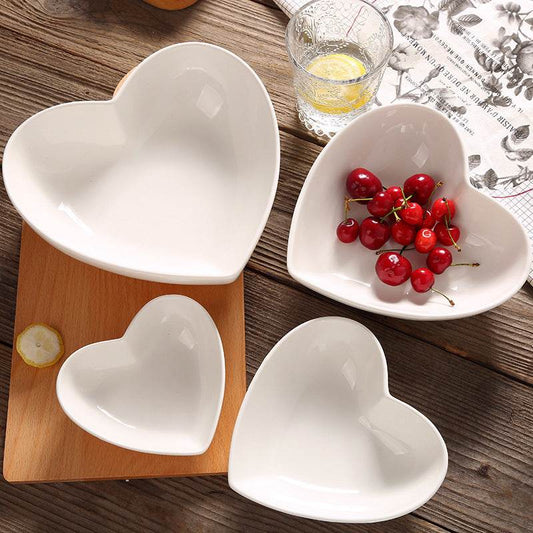 Creative Pure White Ceramic Heart-shaped Plate Bowl Western Cuisine - Mubimart