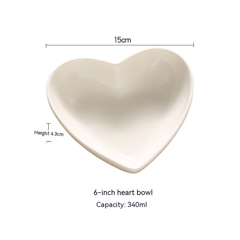 Creative Pure White Ceramic Heart-shaped Plate Bowl Western Cuisine - Mubimart -  