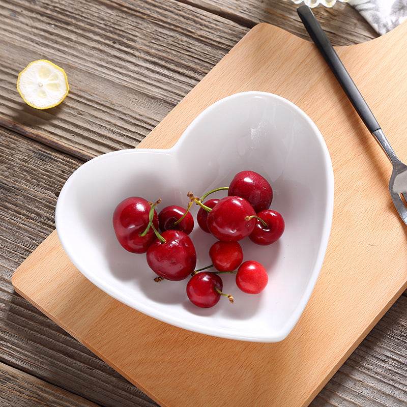 Creative Pure White Ceramic Heart-shaped Plate Bowl Western Cuisine - Mubimart