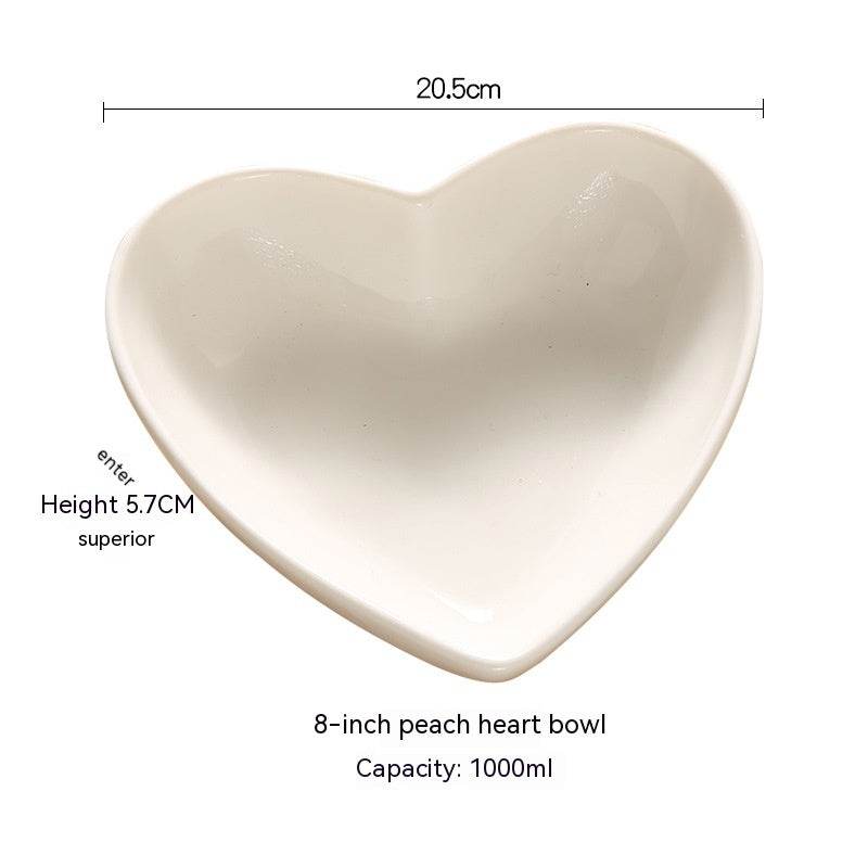 Creative Pure White Ceramic Heart-shaped Plate Bowl Western Cuisine - Mubimart