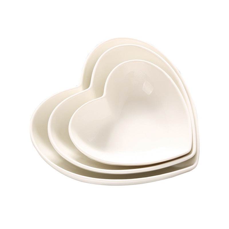 Creative Pure White Ceramic Heart-shaped Plate Bowl Western Cuisine - Mubimart