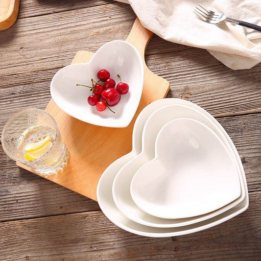 Creative Pure White Ceramic Heart-shaped Plate Bowl Western Cuisine - Mubimart