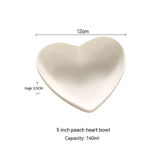 Creative Pure White Ceramic Heart-shaped Plate Bowl Western Cuisine - Mubimart