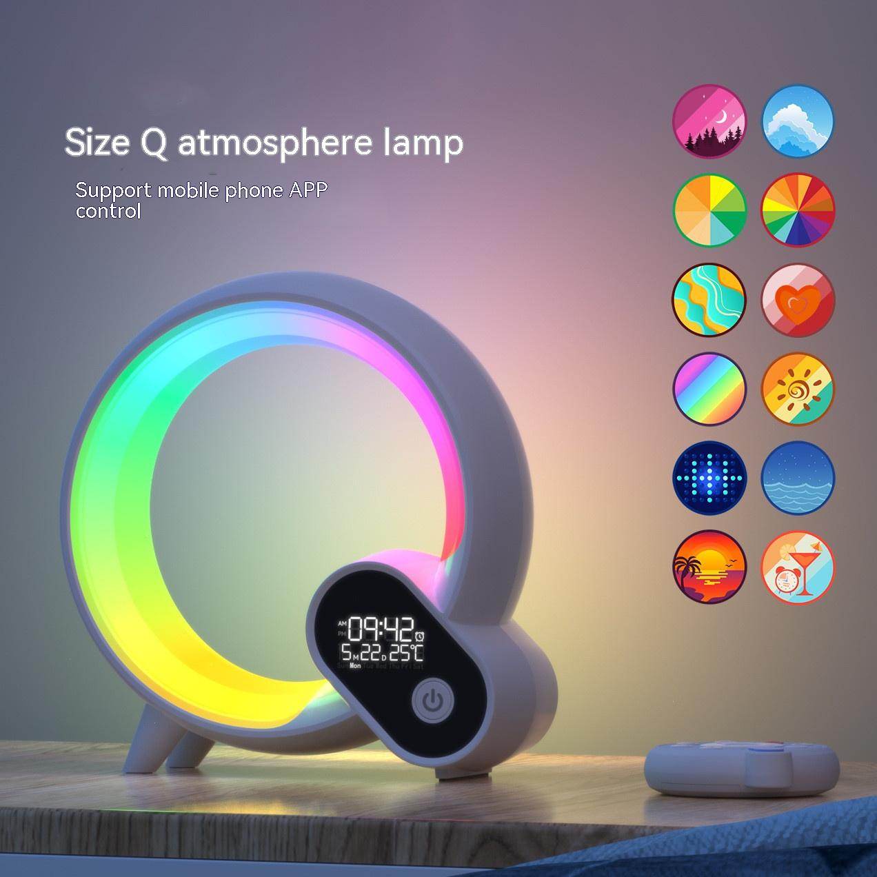 Creative Q Light Analog Sunrise Digital Display Alarm Clock Bluetooth Audio Intelligent Wake-up Q Colorful Atmosphere Light - Mubimart