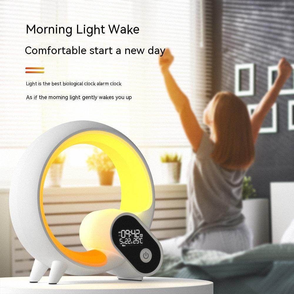 Creative Q Light Analog Sunrise Digital Display Alarm Clock Bluetooth Audio Intelligent Wake-up Q Colorful Atmosphere Light - Mubimart