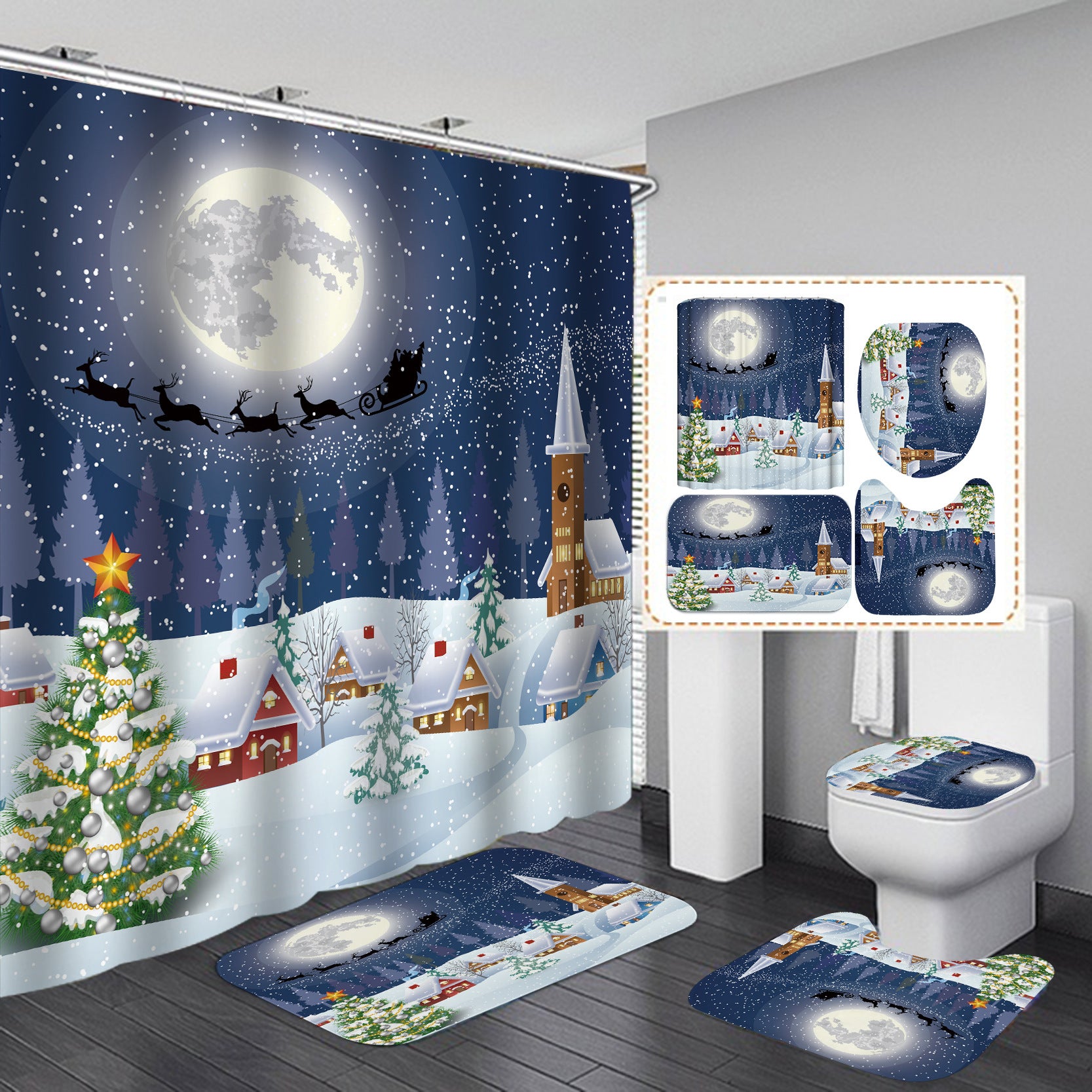 Creative Shower Curtain Waterproof Christmas Shower Curtain Cloth - Mubimart - Shower curtain 