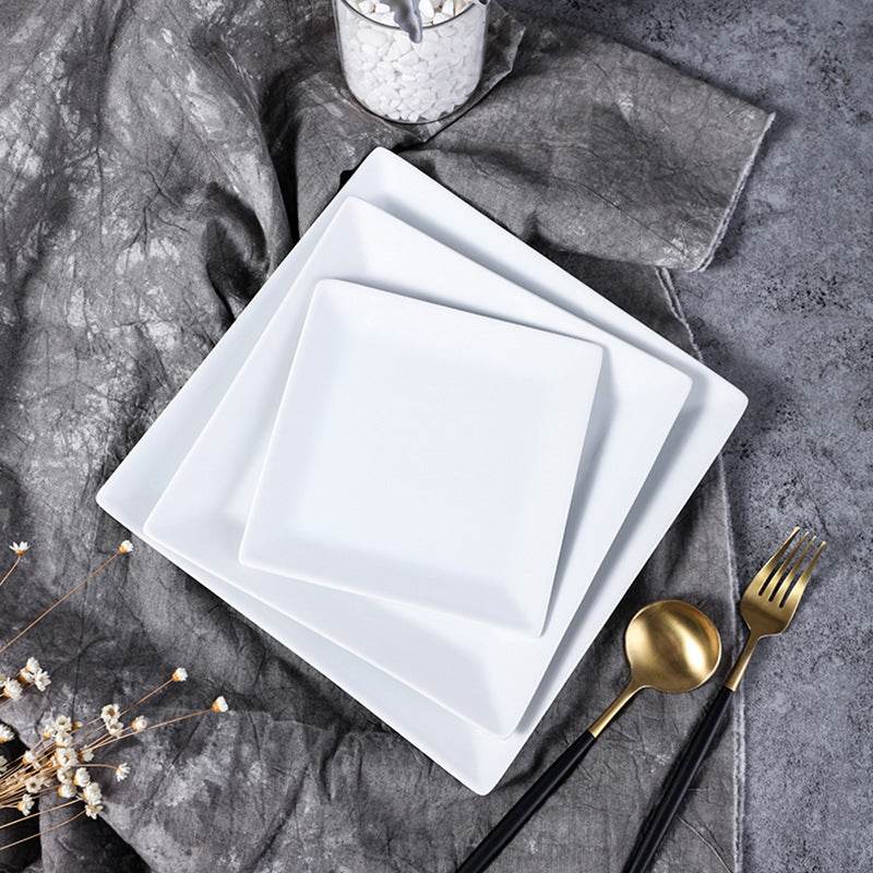 Creative Simple White Nordic Style Square Plate Ceramics - Mubimart
