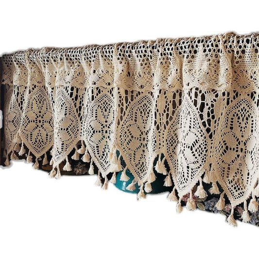 Crochet Cotton Thread Decorative Curtain Head Through Rod Without Punching - Mubimart