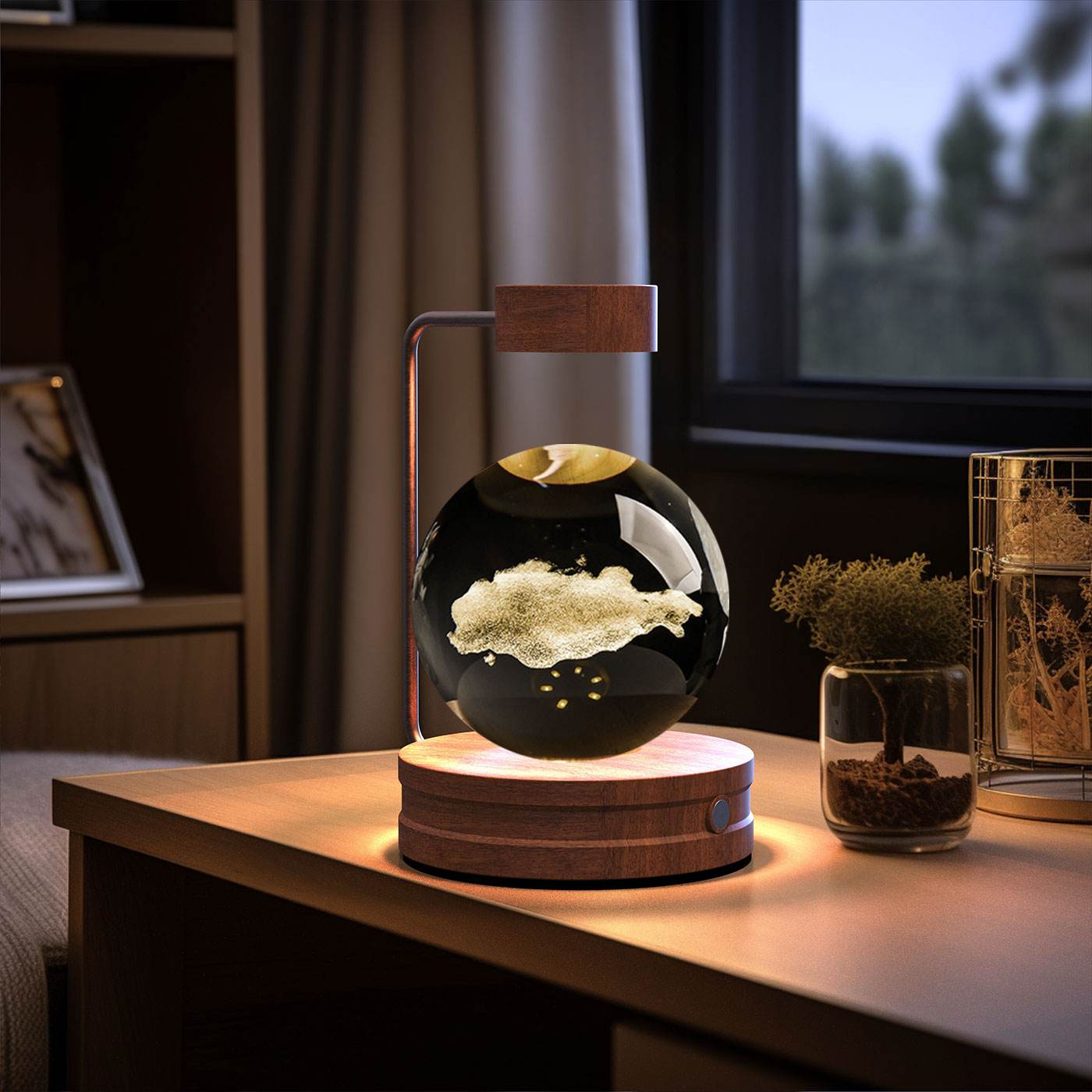 Crystal Ball Cosmic Dinosaur Indoor Night Light USB Power Warm Bedside Light Birthday Gift Night Lamp - Mubimart