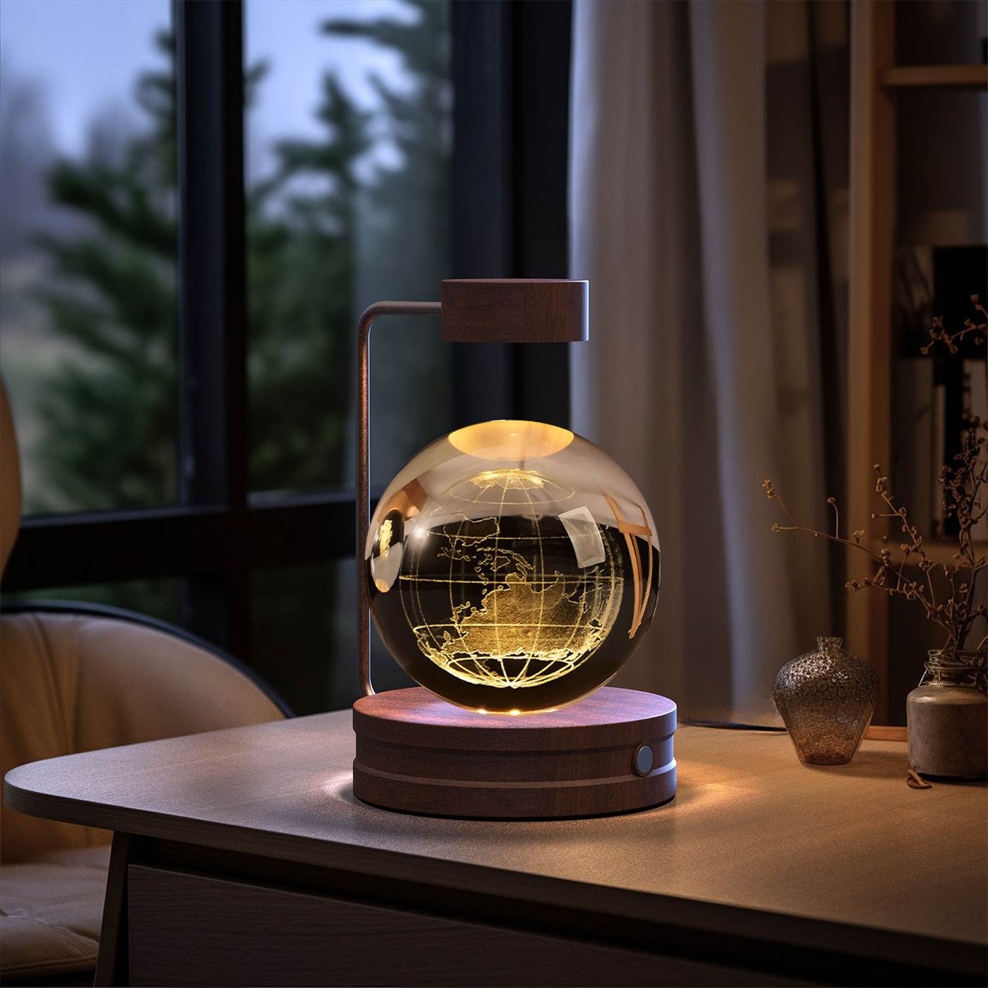 Crystal Ball Cosmic Dinosaur Indoor Night Light USB Power Warm Bedside Light Birthday Gift Night Lamp - Mubimart