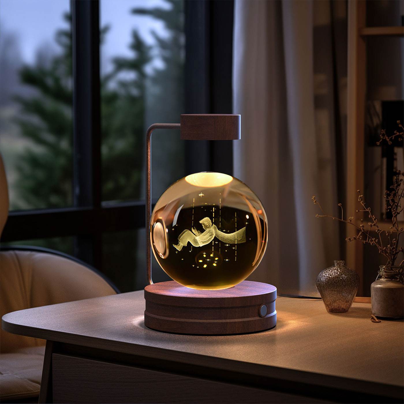 Crystal Ball Cosmic Dinosaur Indoor Night Light USB Power Warm Bedside Light Birthday Gift Night Lamp - Mubimart