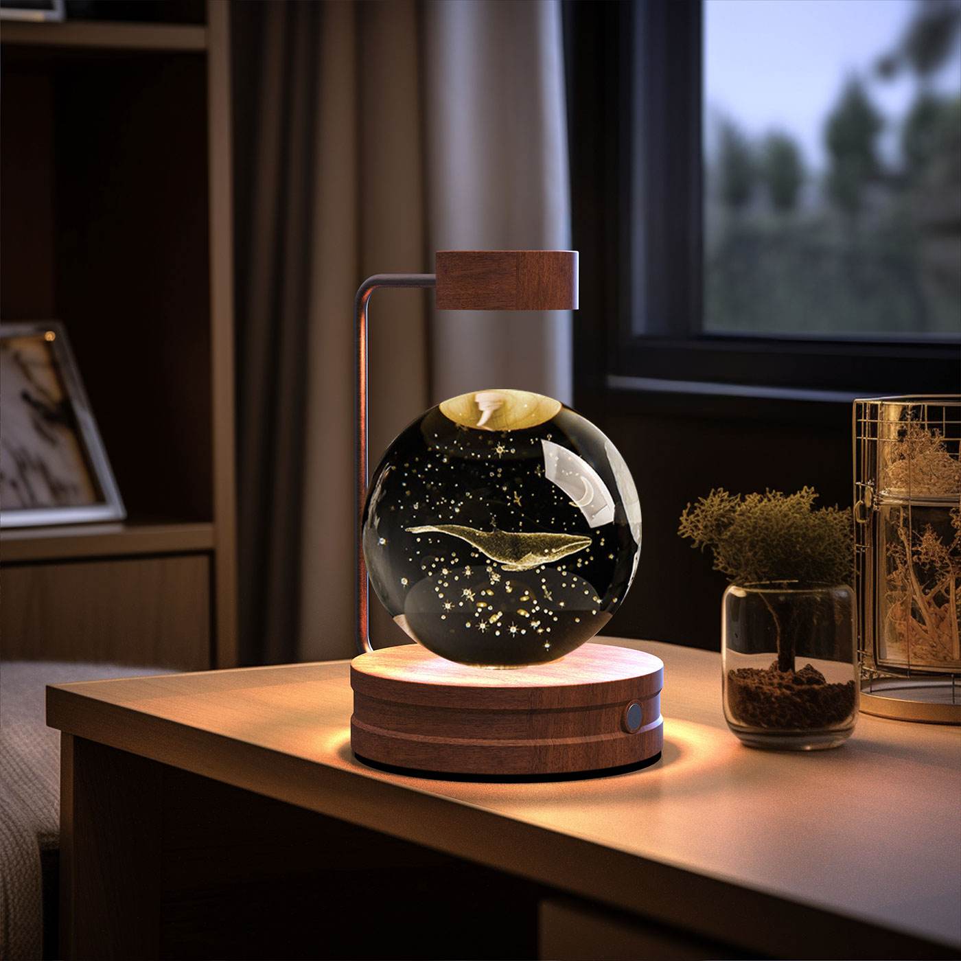Crystal Ball Cosmic Dinosaur Indoor Night Light USB Power Warm Bedside Light Birthday Gift Night Lamp - Mubimart