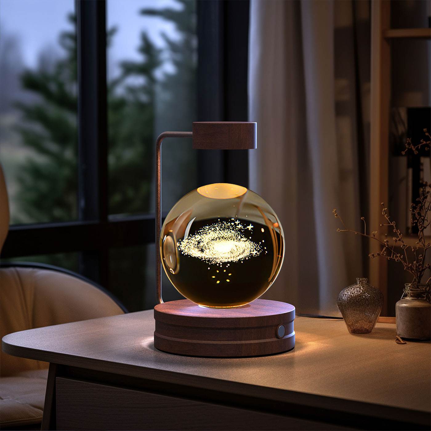 Crystal Ball Cosmic Dinosaur Indoor Night Light USB Power Warm Bedside Light Birthday Gift Night Lamp - Mubimart