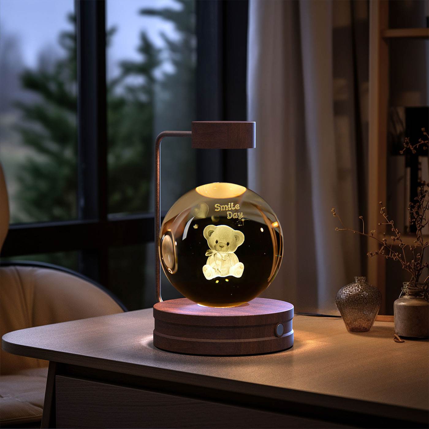 Crystal Ball Cosmic Dinosaur Indoor Night Light USB Power Warm Bedside Light Birthday Gift Night Lamp - Mubimart