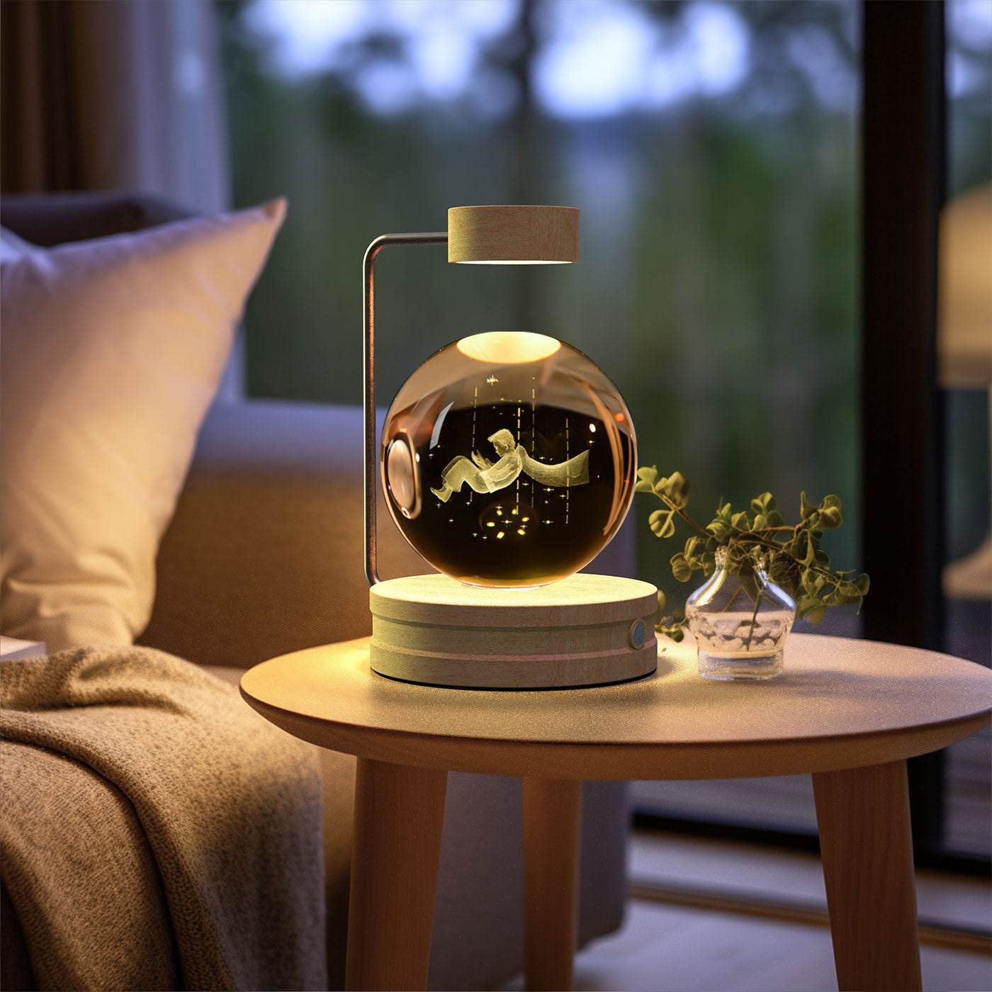 Crystal Ball Cosmic Dinosaur Indoor Night Light USB Power Warm Bedside Light Birthday Gift Night Lamp - Mubimart