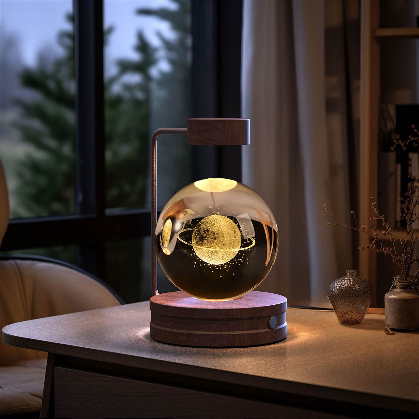 Crystal Ball Cosmic Dinosaur Indoor Night Light USB Power Warm Bedside Light Birthday Gift Night Lamp - Mubimart