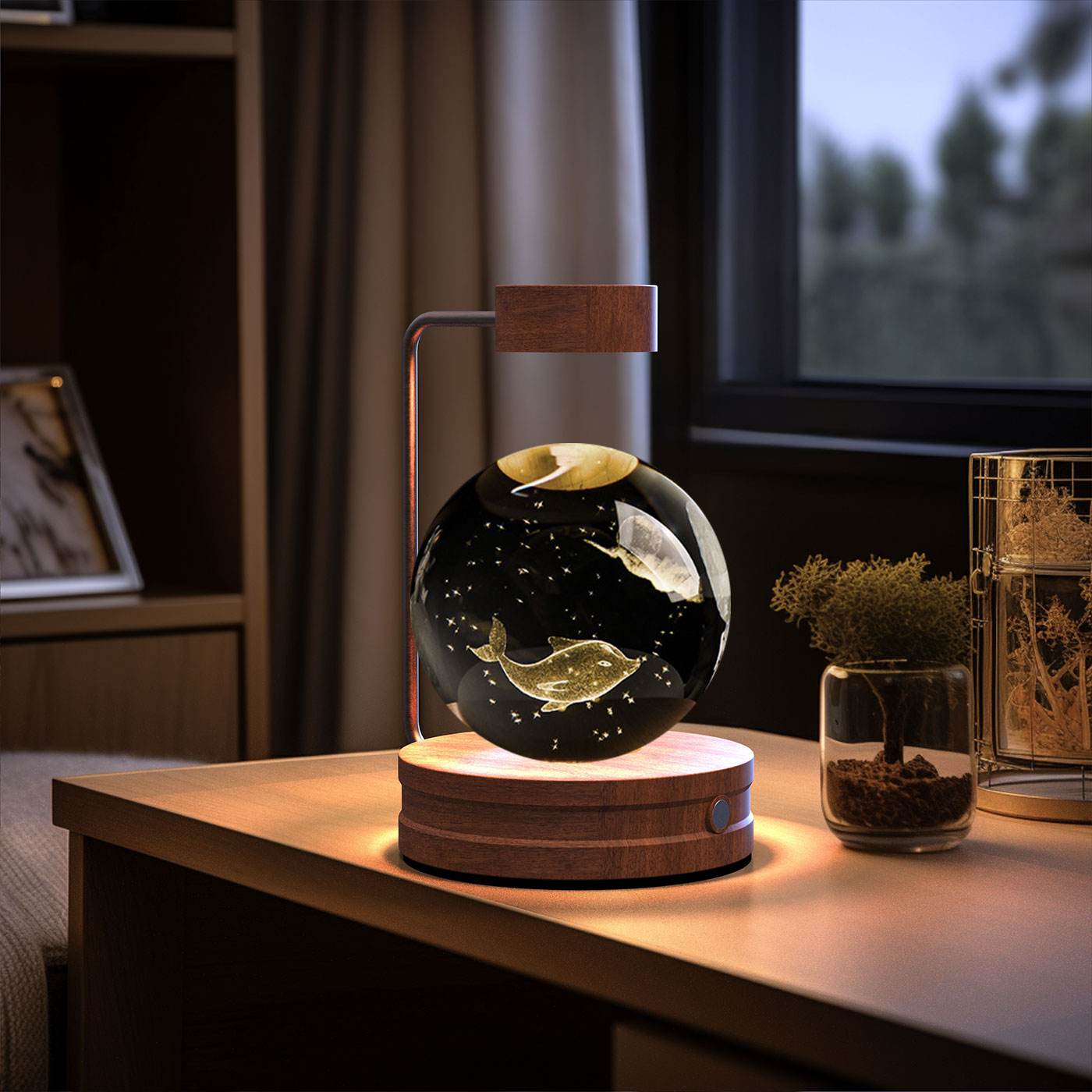 Crystal Ball Cosmic Dinosaur Indoor Night Light USB Power Warm Bedside Light Birthday Gift Night Lamp - Mubimart
