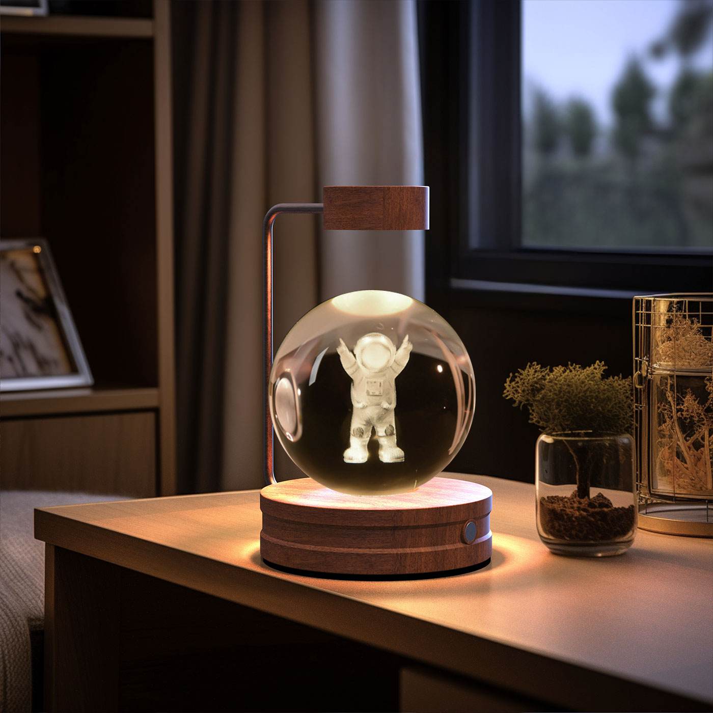 Crystal Ball Cosmic Dinosaur Indoor Night Light USB Power Warm Bedside Light Birthday Gift Night Lamp - Mubimart