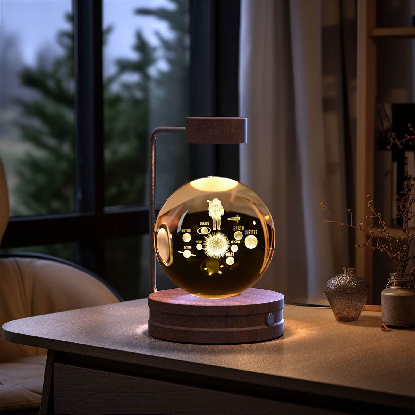 Crystal Ball Cosmic Dinosaur Indoor Night Light USB Power Warm Bedside Light Birthday Gift Night Lamp - Mubimart