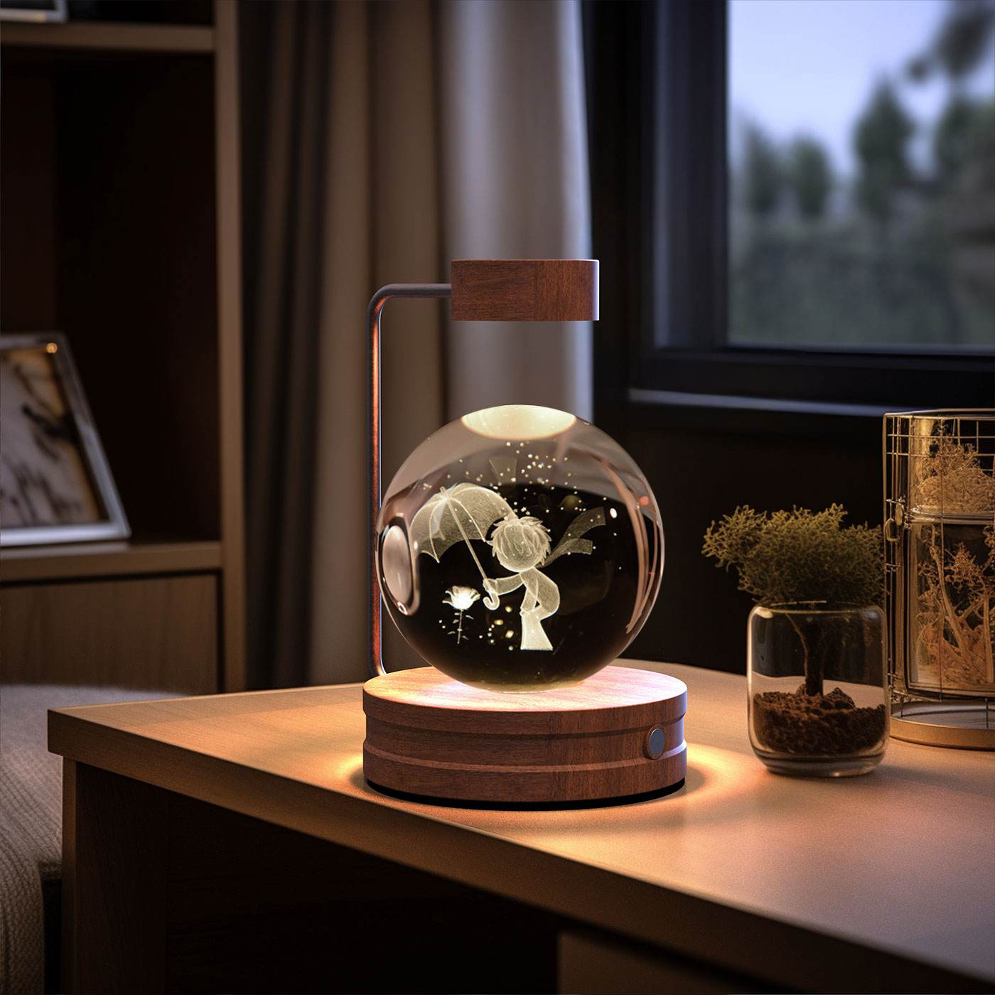 Crystal Ball Cosmic Dinosaur Indoor Night Light USB Power Warm Bedside Light Birthday Gift Night Lamp - Mubimart