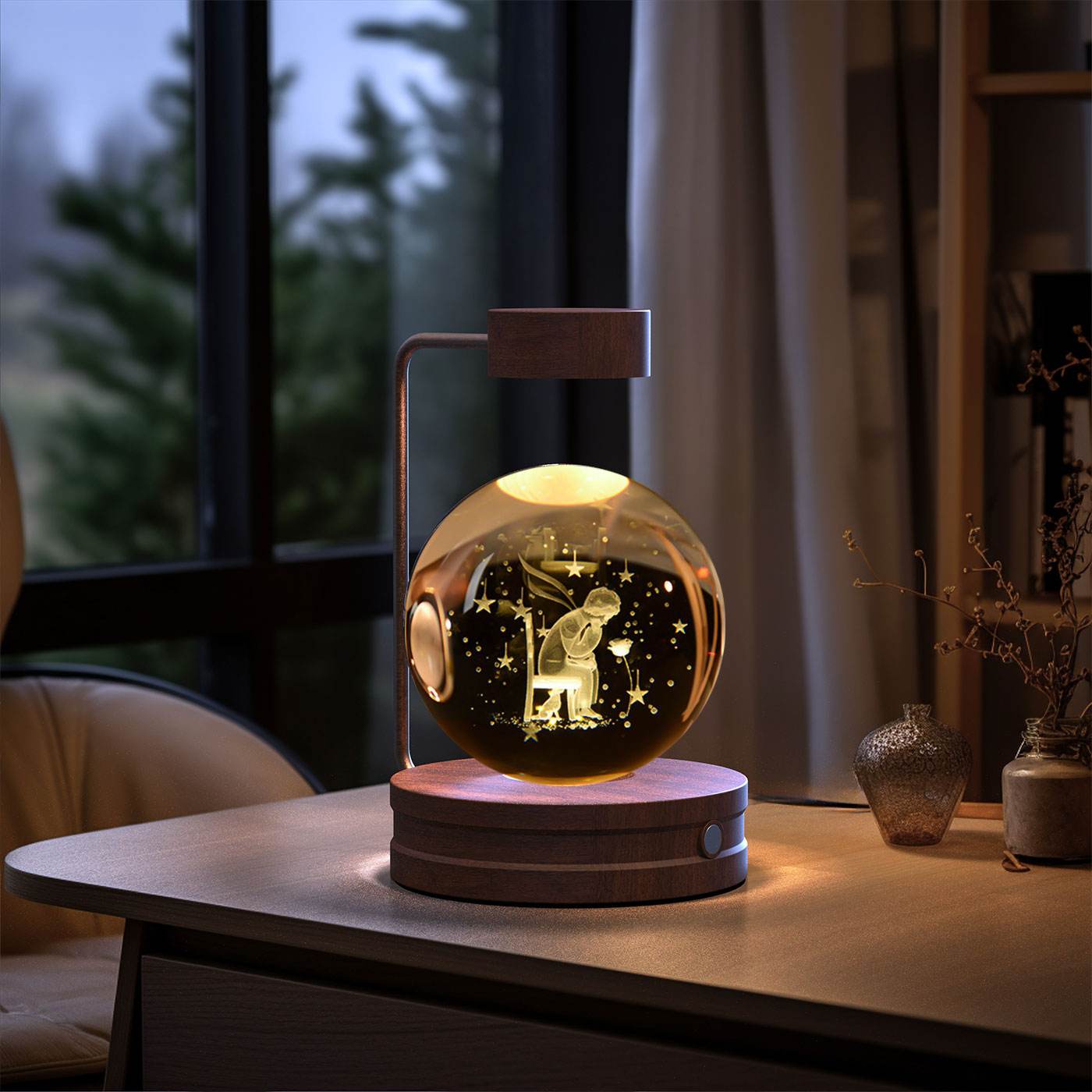 Crystal Ball Cosmic Dinosaur Indoor Night Light USB Power Warm Bedside Light Birthday Gift Night Lamp - Mubimart