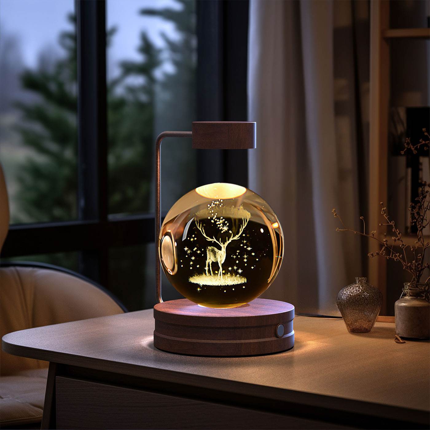 Crystal Ball Cosmic Dinosaur Indoor Night Light USB Power Warm Bedside Light Birthday Gift Night Lamp - Mubimart