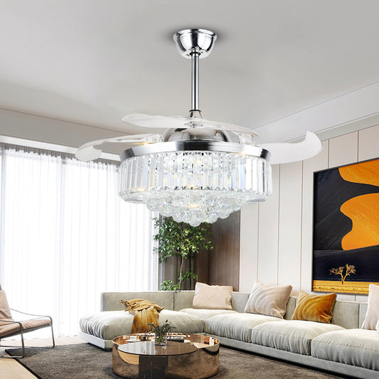 Crystal Fan Lights European Ceiling Fan Lights Living Room Bedroom Dining Room Invisible Led Fan Chandelier All Copper - Mubimart -  