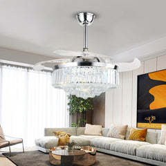 Crystal Fan Lights European Ceiling Fan Lights Living Room Bedroom Dining Room Invisible Led Fan Chandelier All Copper - Mubimart -  