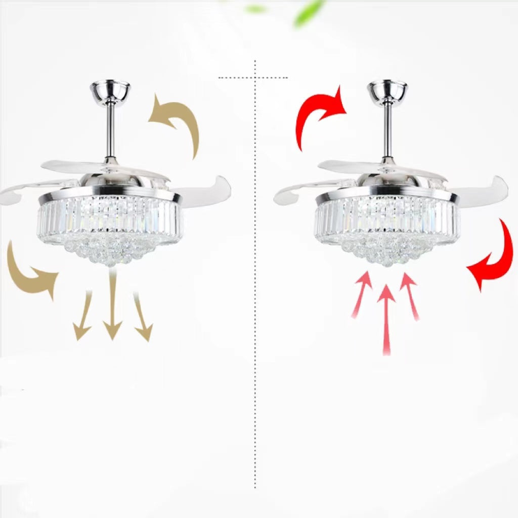 Crystal Fan Lights European Ceiling Fan Lights Living Room Bedroom Dining Room Invisible Led Fan Chandelier All Copper - Mubimart -  