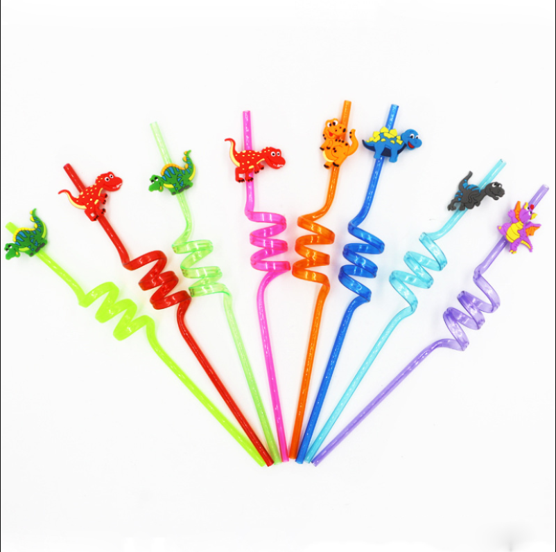 Curved Straws Party Decoration Small Gifts Dinosaur Cartoon Disposable Straws - Mubimart -  