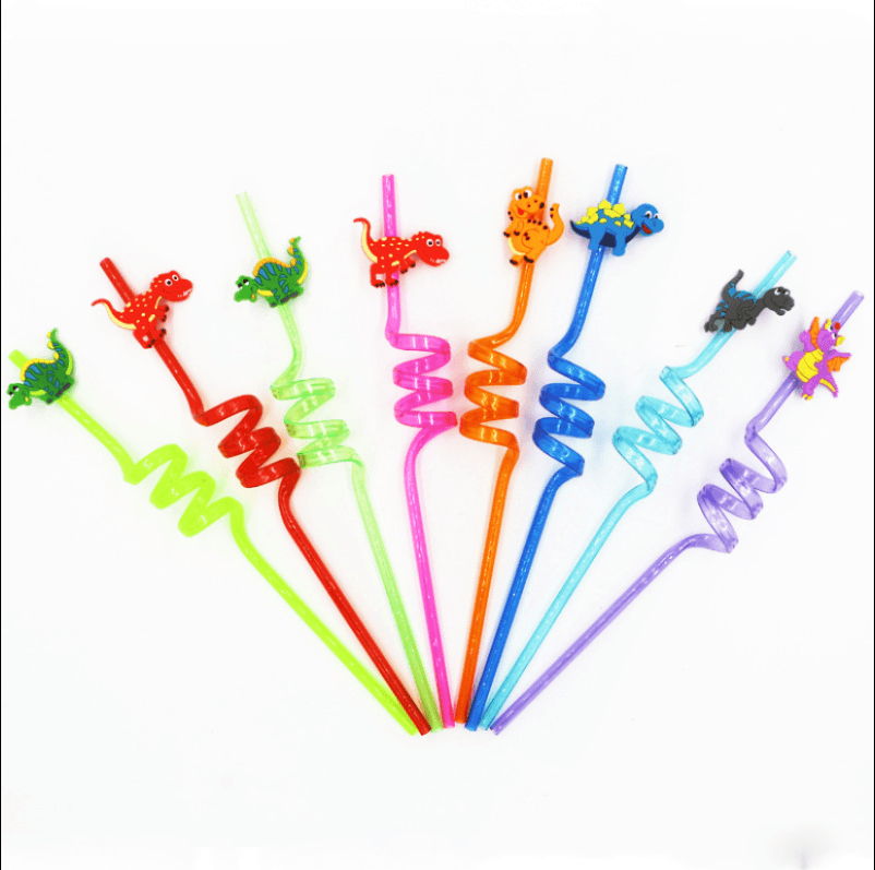 Curved Straws Party Decoration Small Gifts Dinosaur Cartoon Disposable Straws - Mubimart